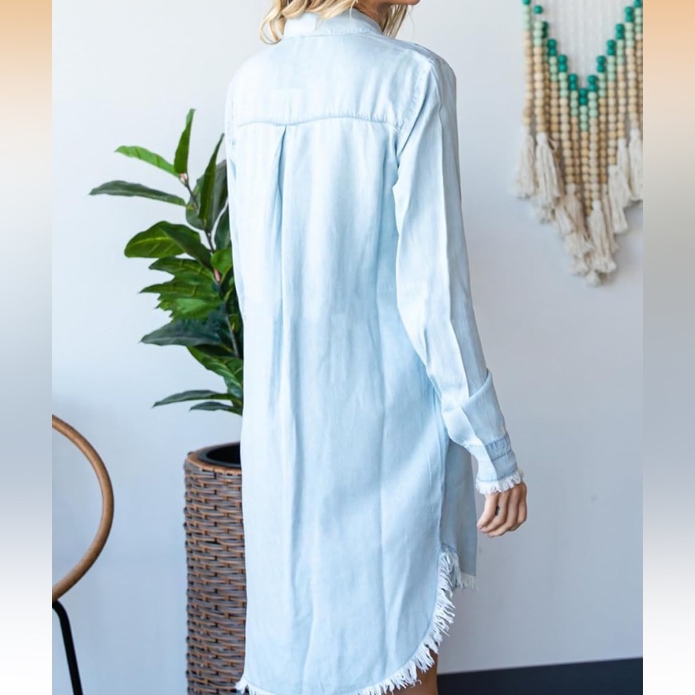 🖤 💛Light Blue Denim Shirt Dress - Casual Button-Down K - Picture 4 of 5